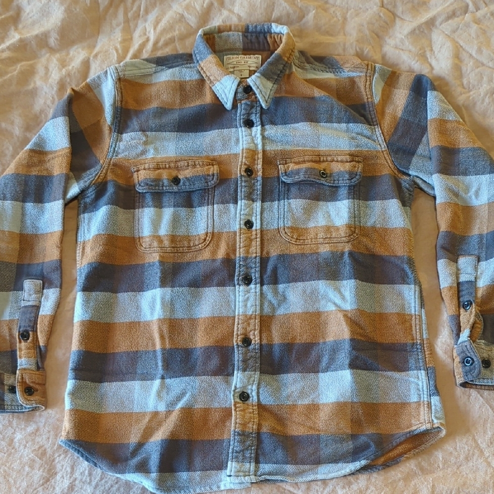 Filson Blue and Brown Plaid Casual Button Down Shirt